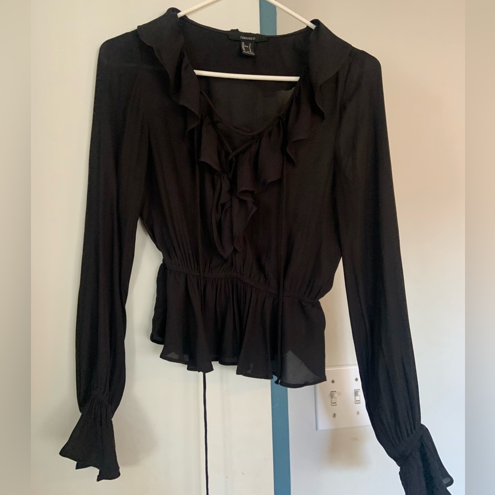 Black ruffled long sleeve top